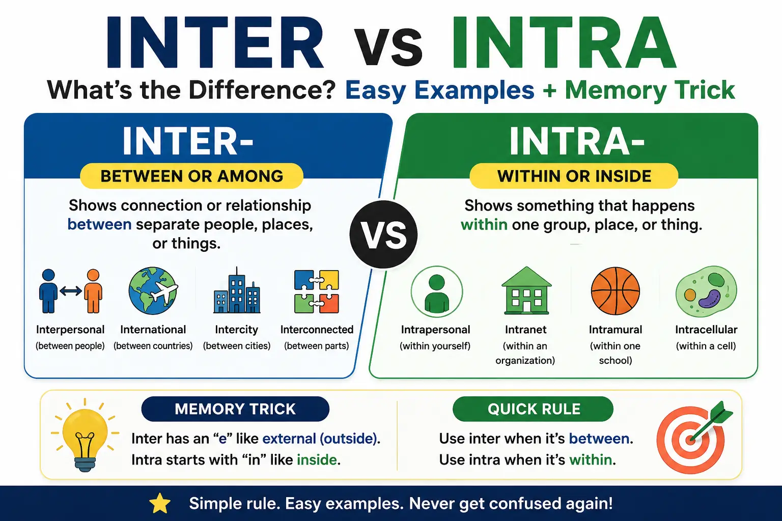 Inter vs Intra Meaning, Difference, Examples, and Memory Trick Infographic