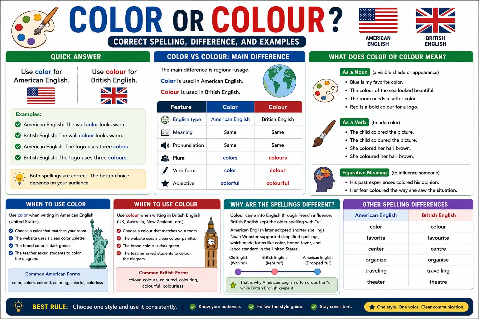 Color or colour correct spelling difference and examples