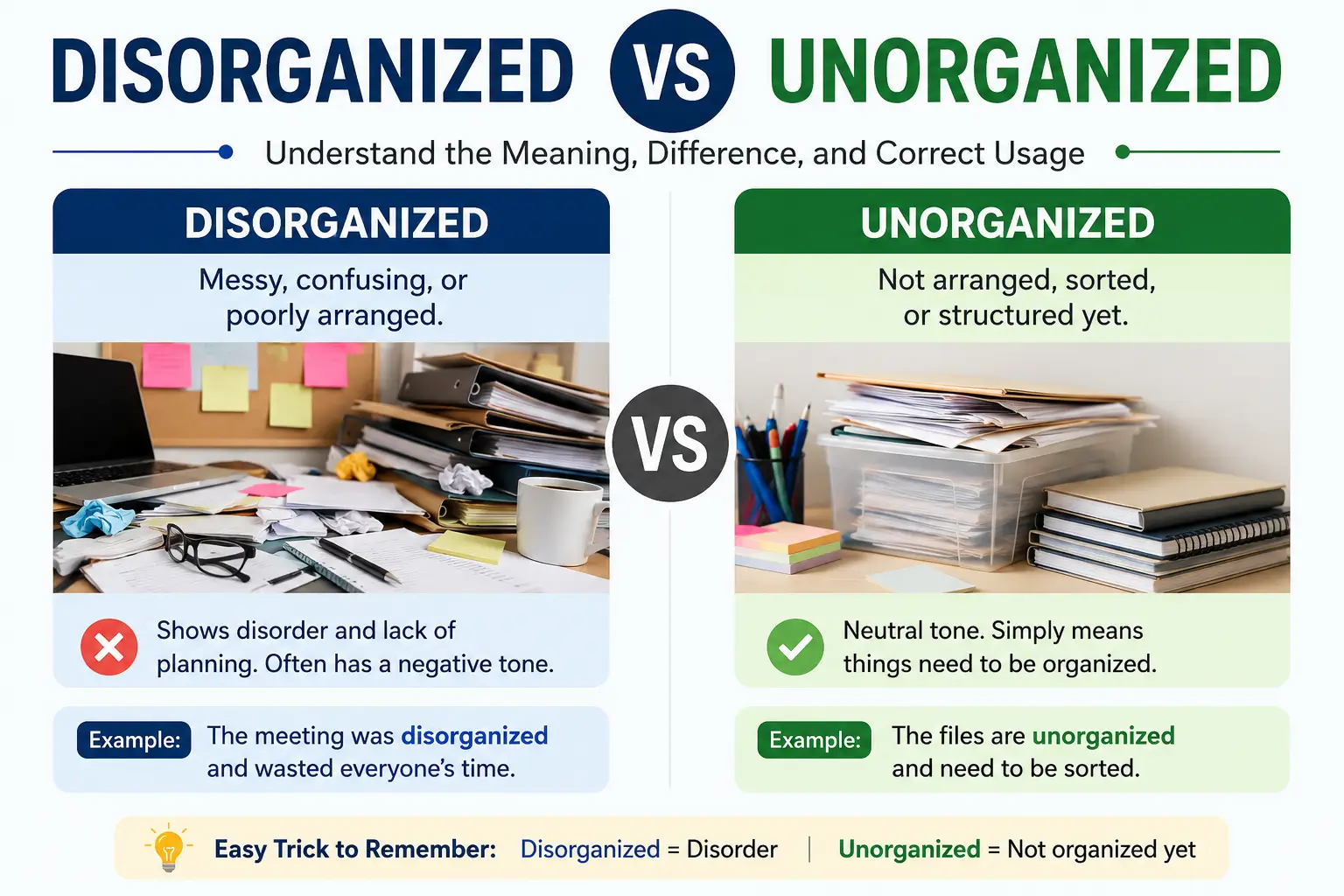 Disorganized vs Unorganized Meaning, Difference, and Examples