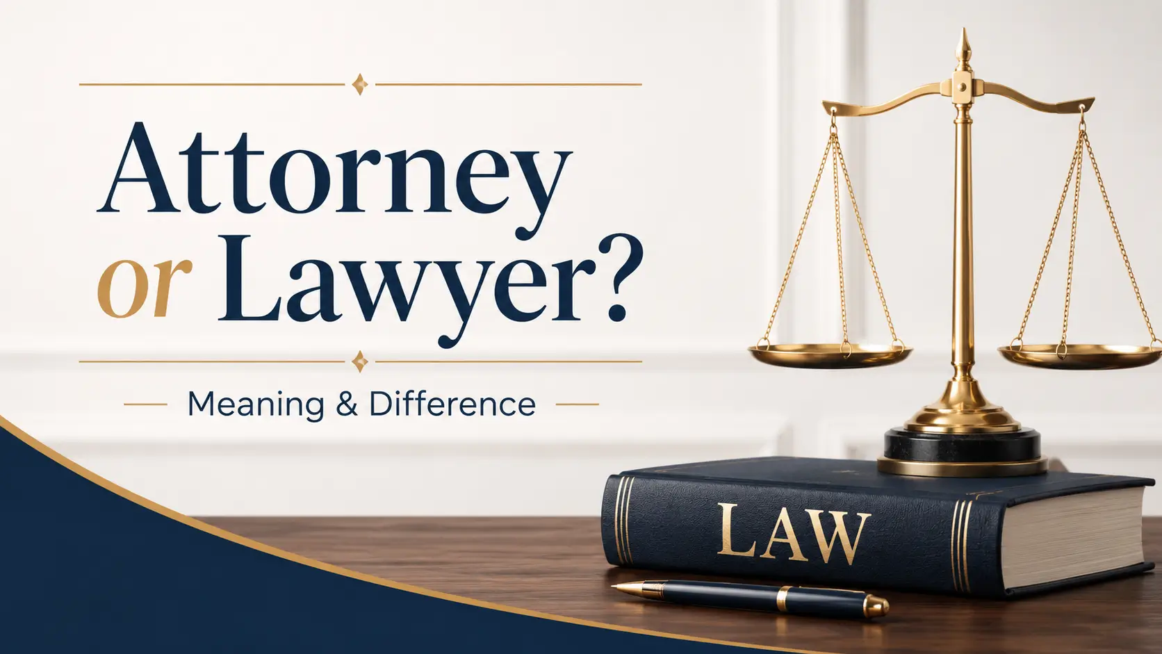 Attorney or lawyer meaning and difference explained with legal scales and law book