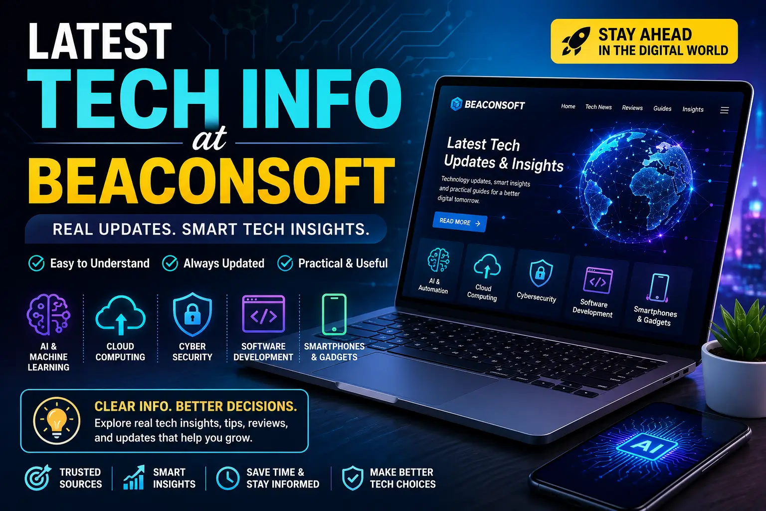 Latest tech info at Beaconsoft with AI, cloud computing, cybersecurity, software development, smartphones, and smart tech insights.