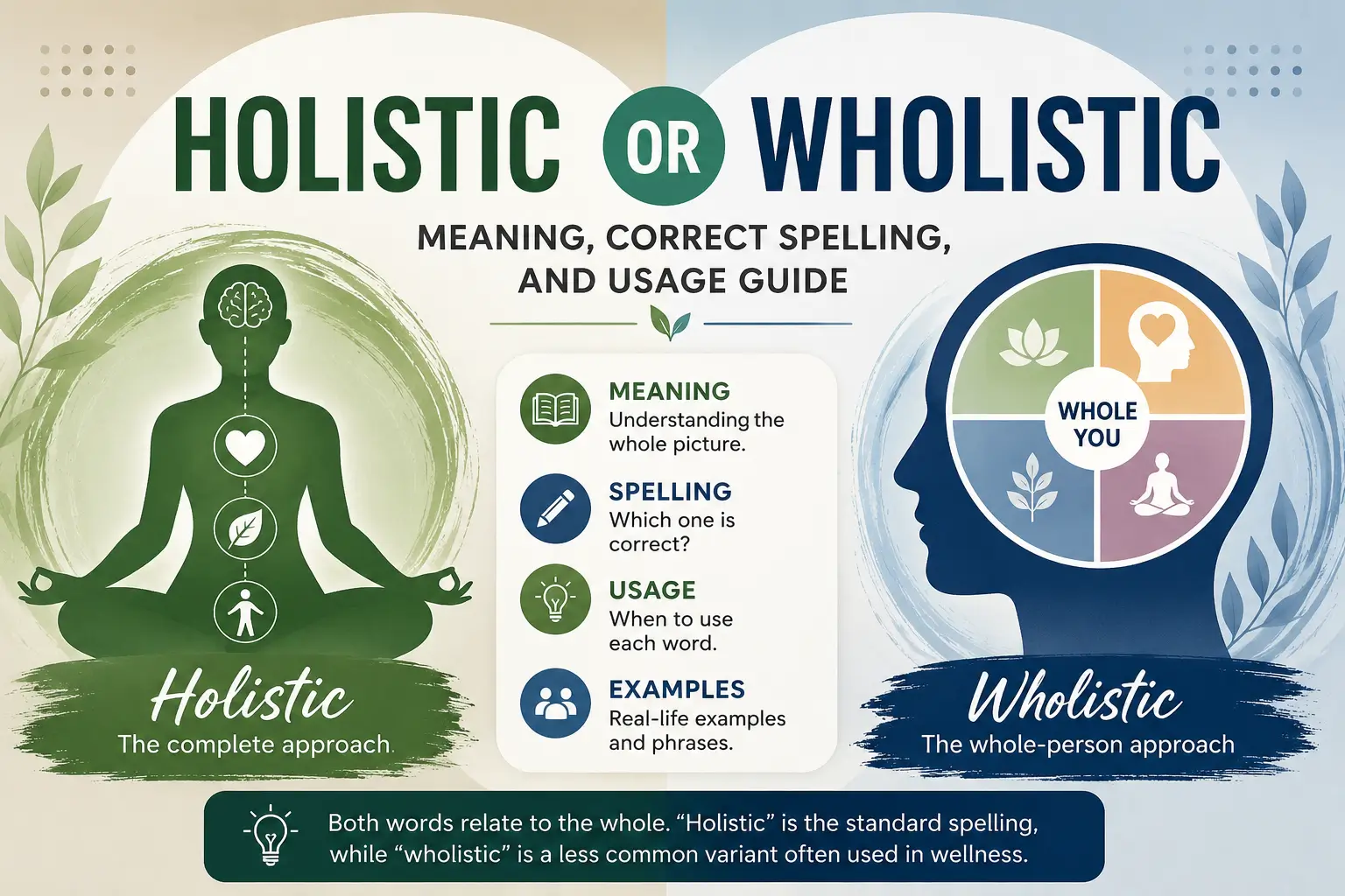 Holistic or wholistic meaning, correct spelling, usage guide, and examples