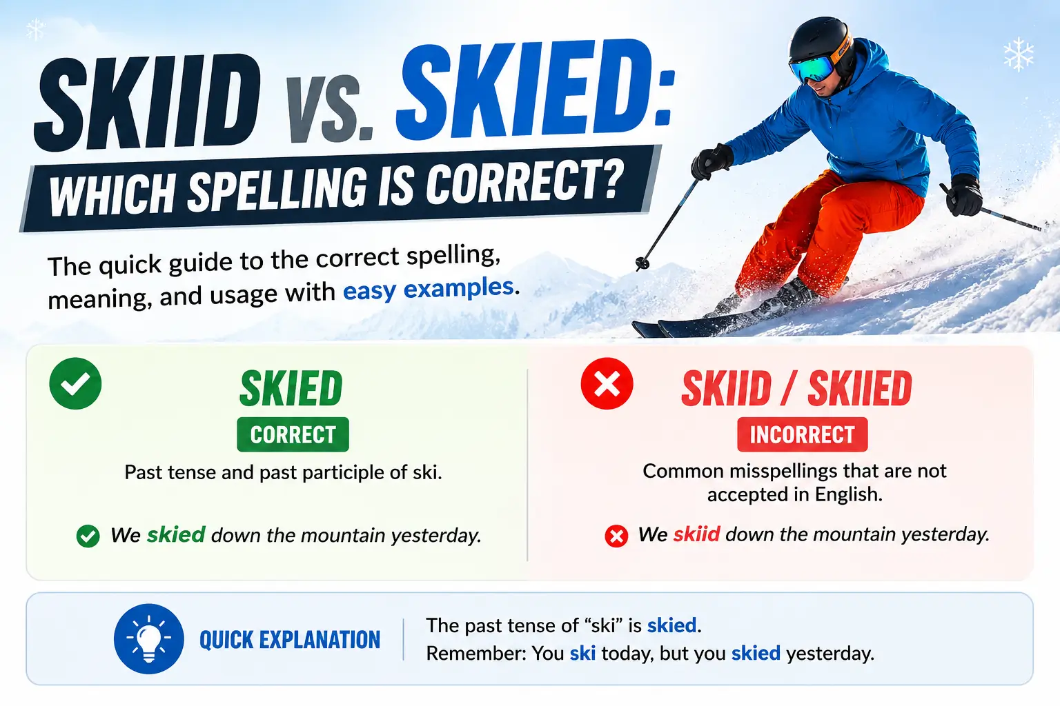 Skiid vs skied correct spelling explained with examples