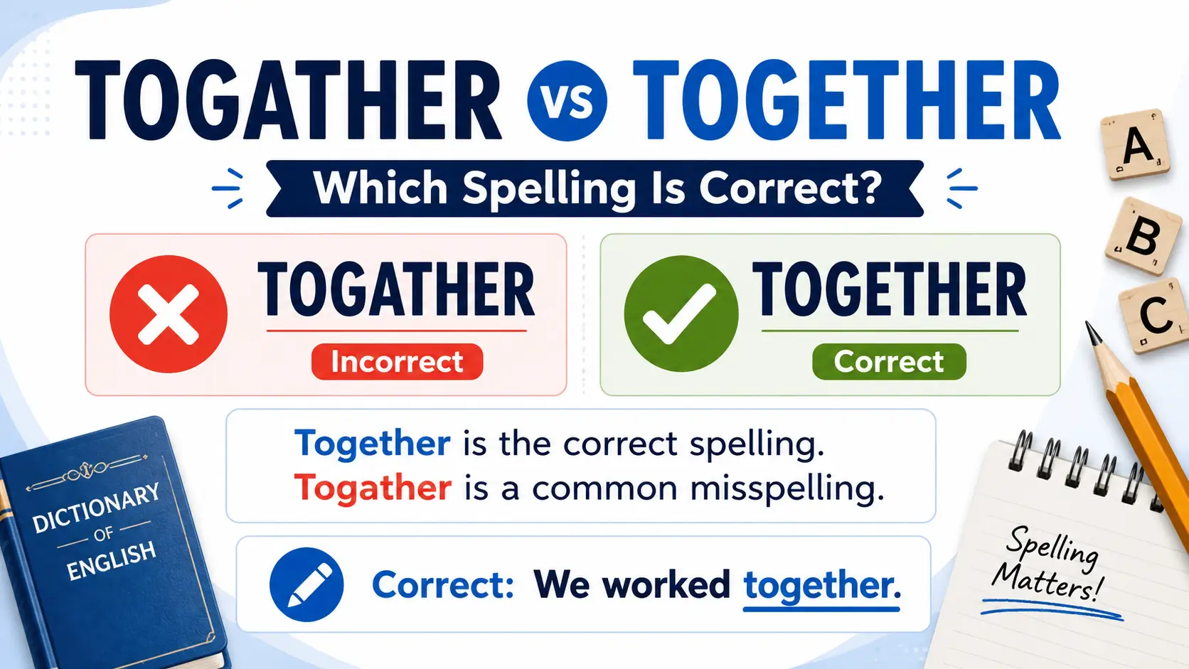 Togather vs Together correct spelling explained with example