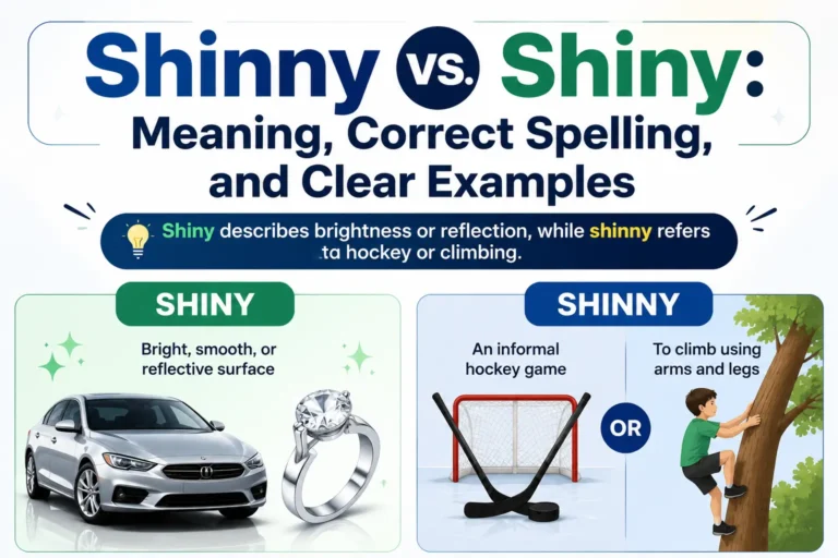 Shinny vs Shiny comparison showing the correct spelling, meaning, and usage in English