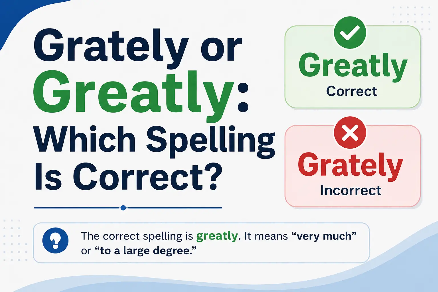 Grately or Greatly? Learn the correct spelling with a simple explanation and examples.