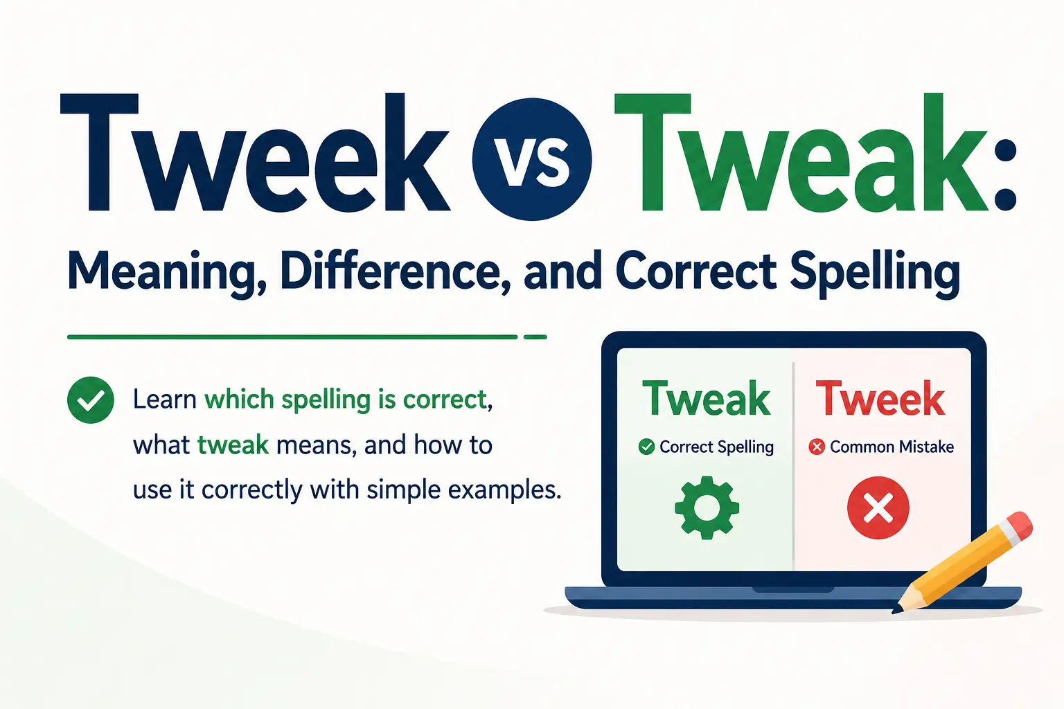 Tweek vs Tweak: Learn the correct spelling, meaning, differences, and examples with an easy grammar guide.