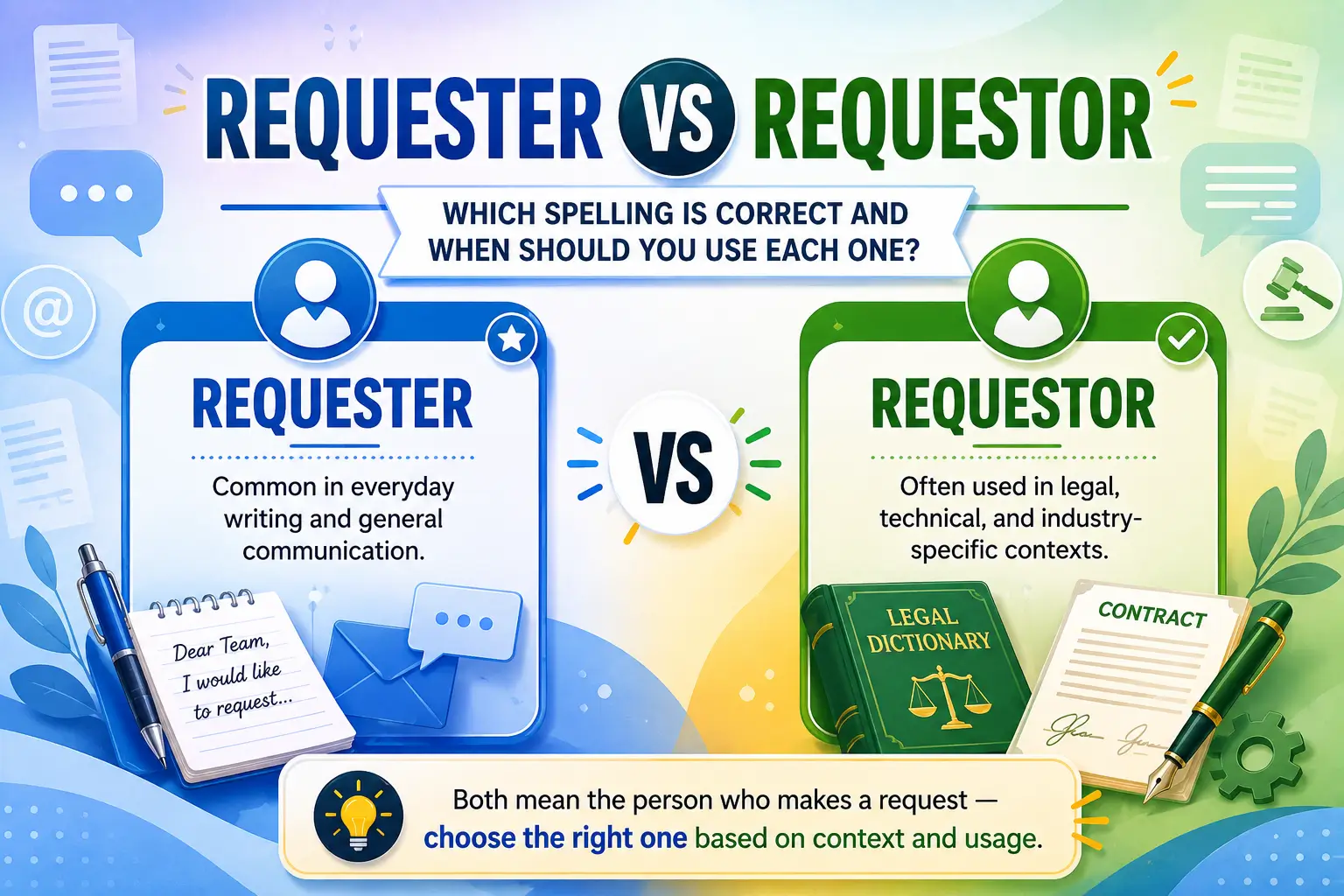 Requester vs Requestor spelling difference explained with correct English usage examples
