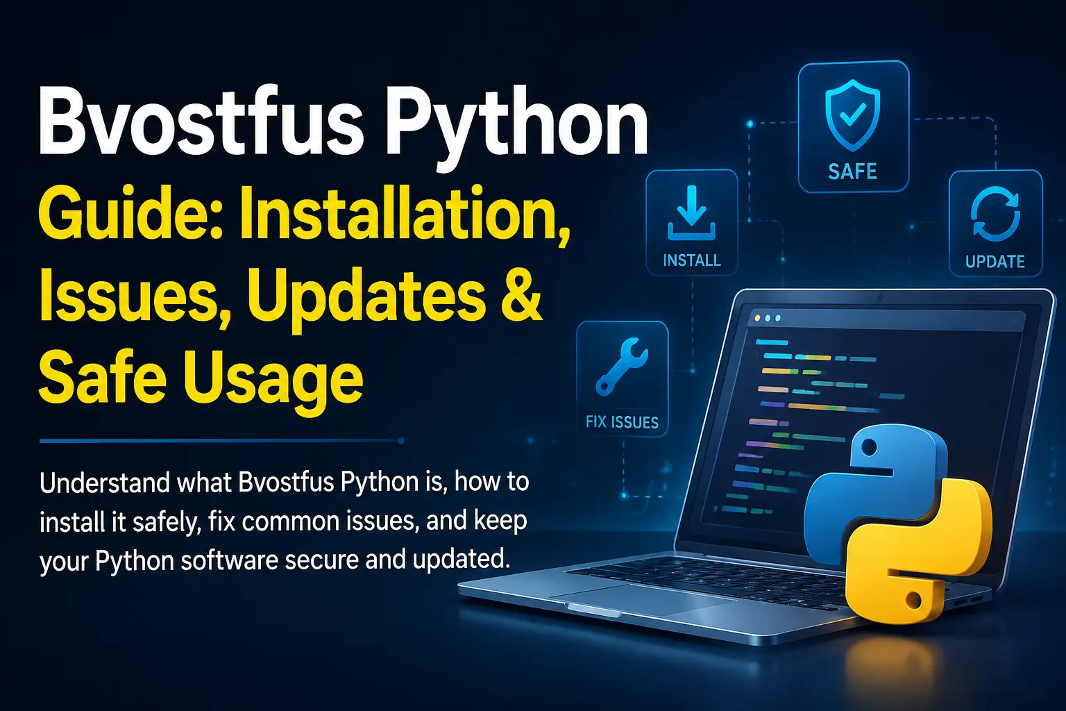 Bvostfus Python guide showing software installation, troubleshooting, updates, and Python package safety