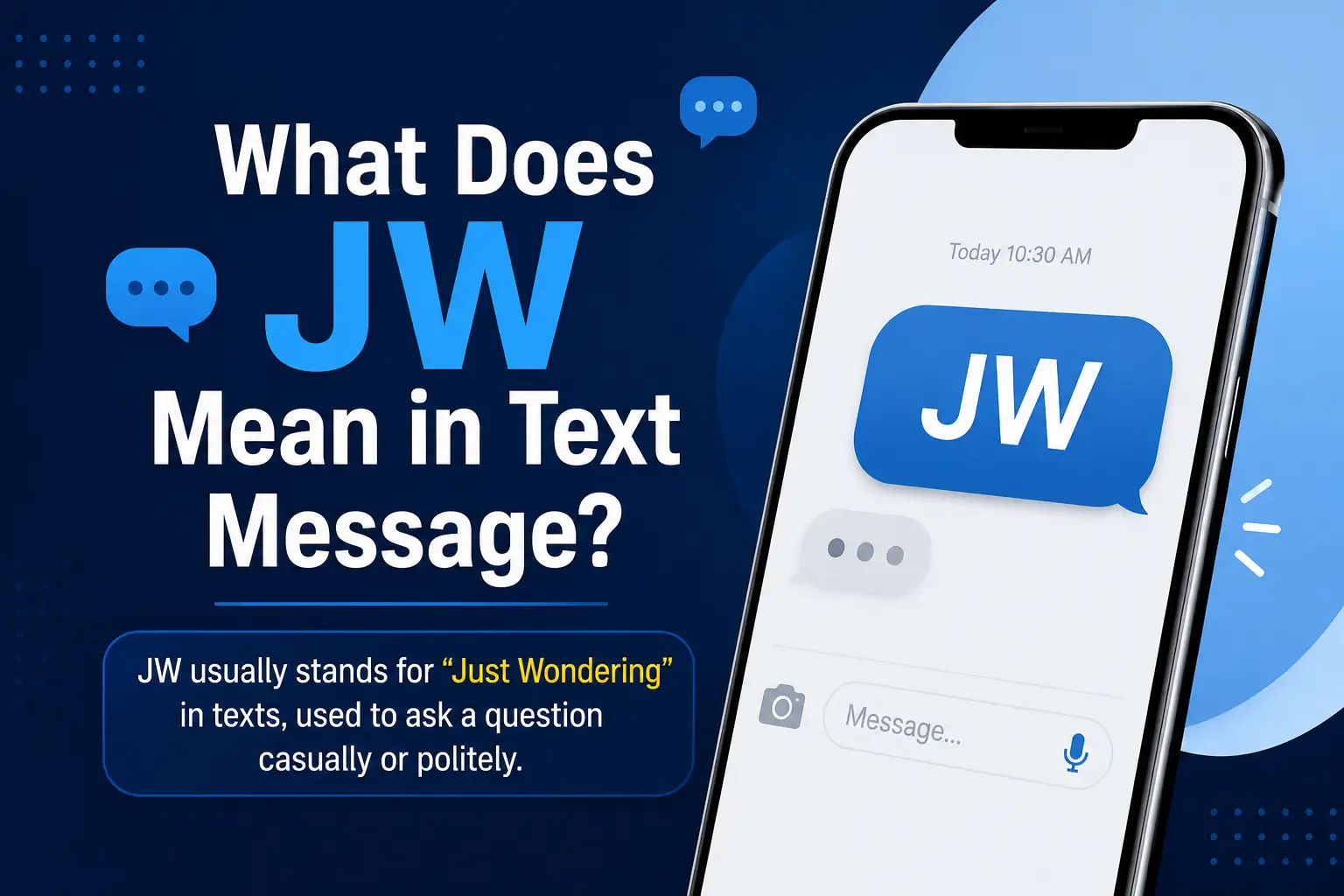 What does JW mean in text message showing JW as Just Wondering in a chat