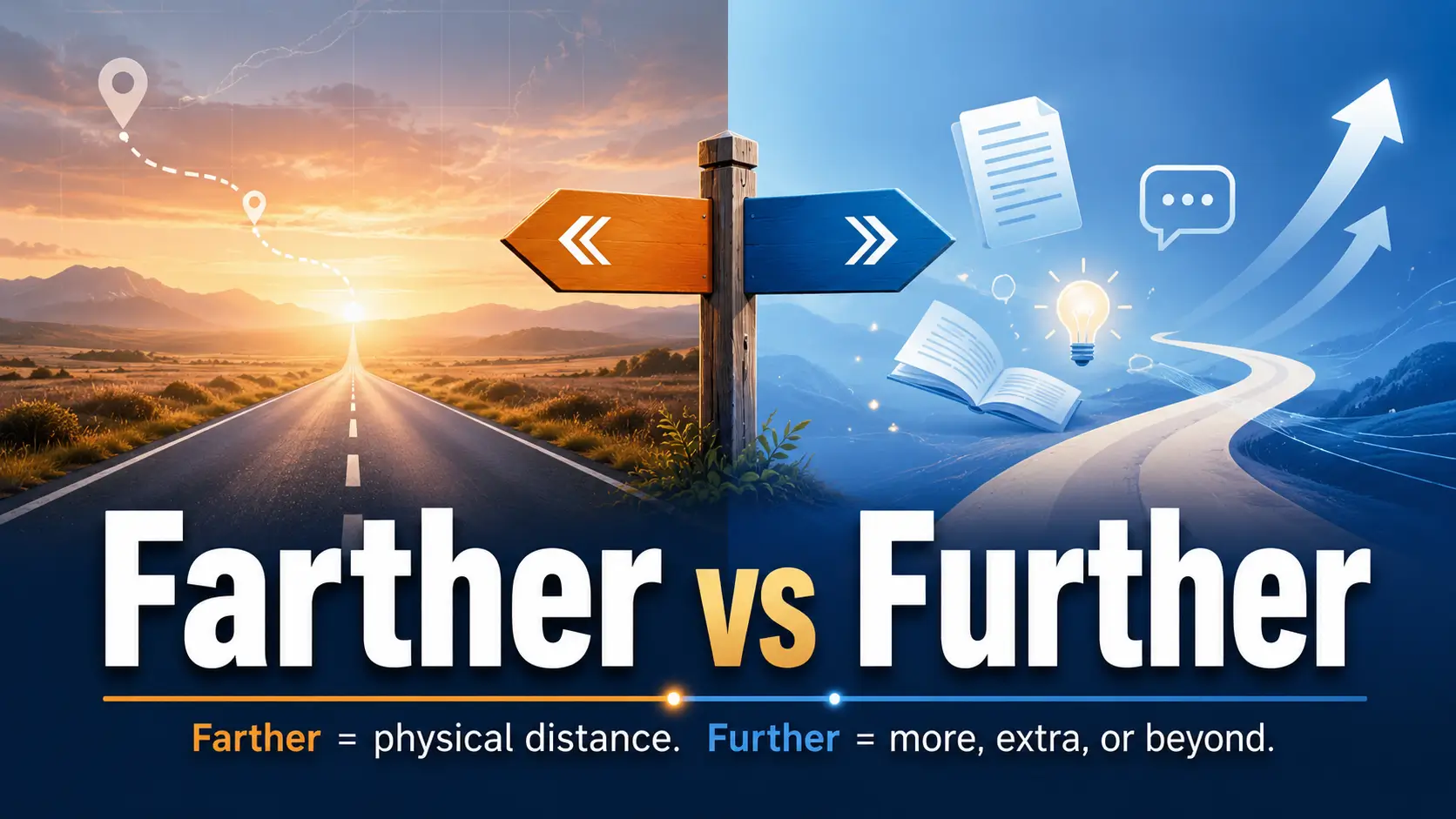 Farther vs Further difference with physical distance and additional meaning examples