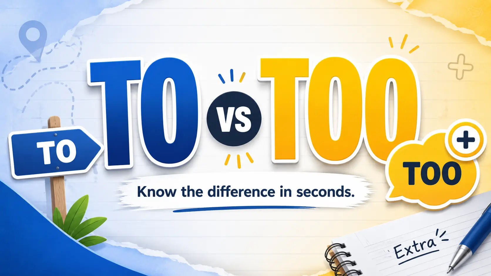 To vs Too difference explained with simple grammar rules and examples