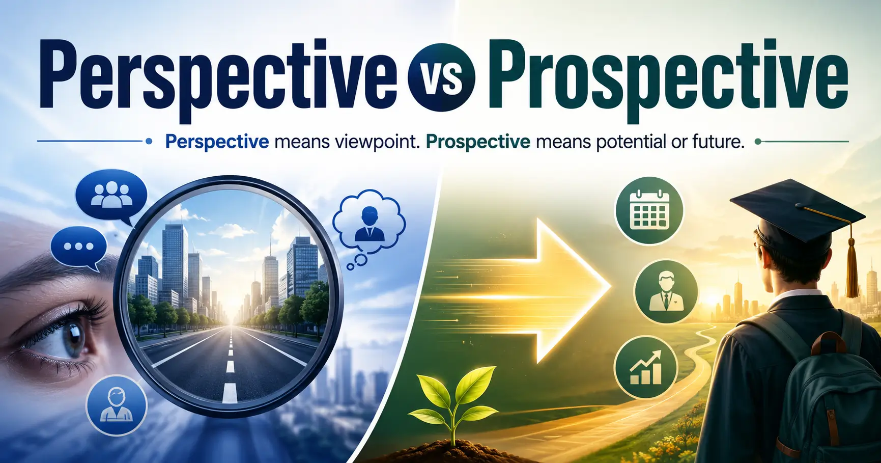 Perspective vs prospective comparison showing viewpoint and future possibilities