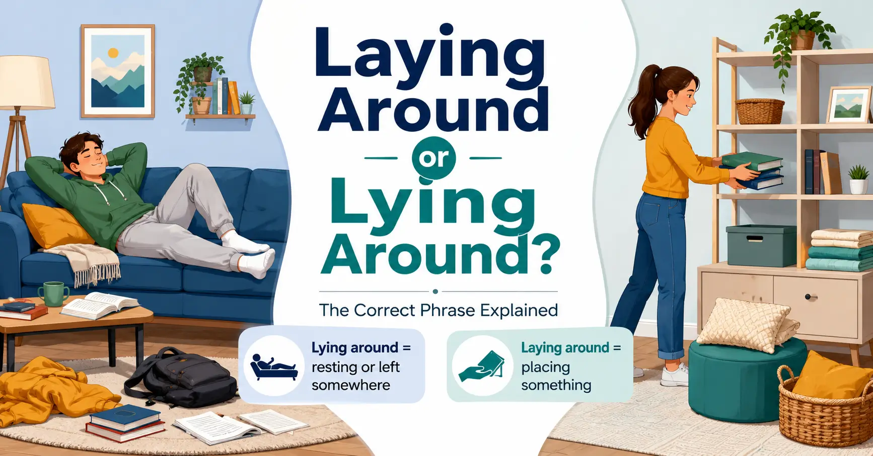 Laying around or lying around grammar difference explained with clear examples