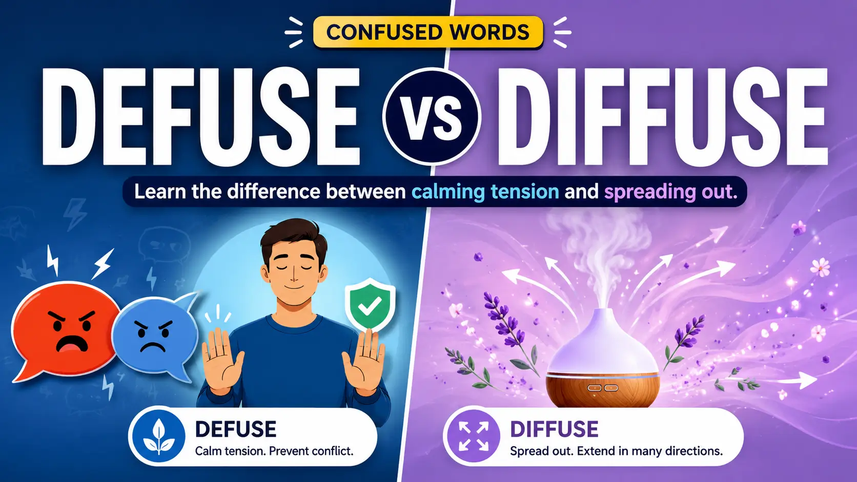 Defuse vs diffuse meaning and difference with examples