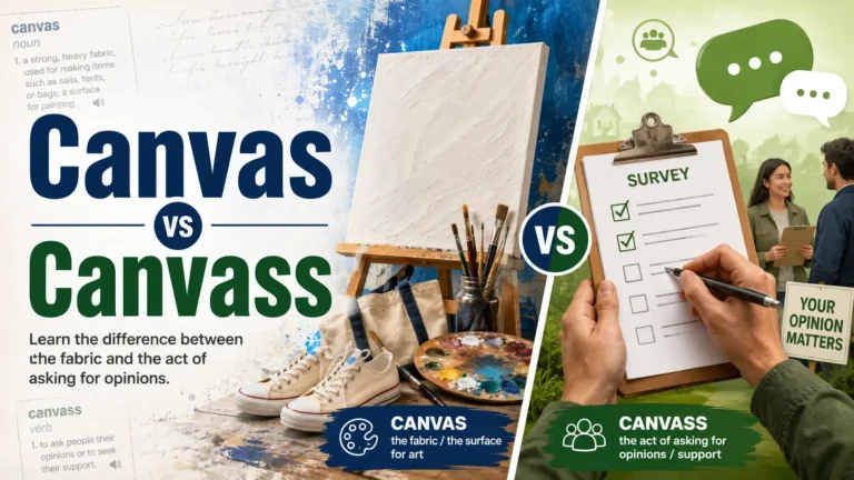 Canvas vs Canvass comparison showing the difference in meaning and correct English usage