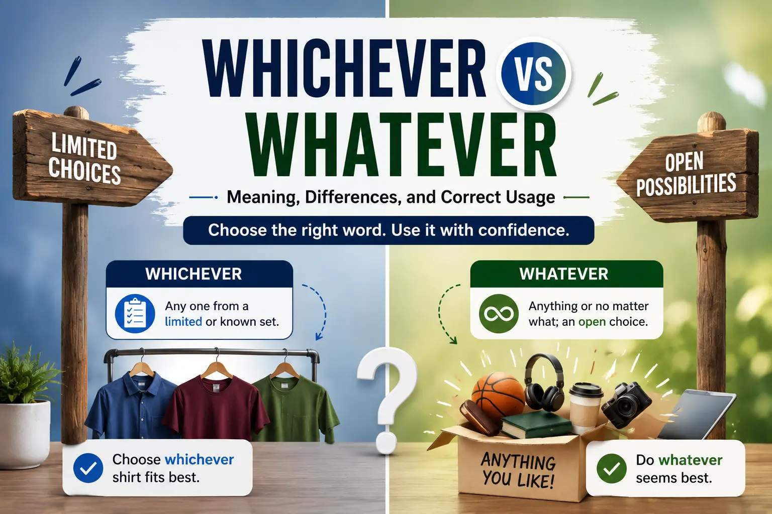 Whichever vs whatever meaning and difference with examples