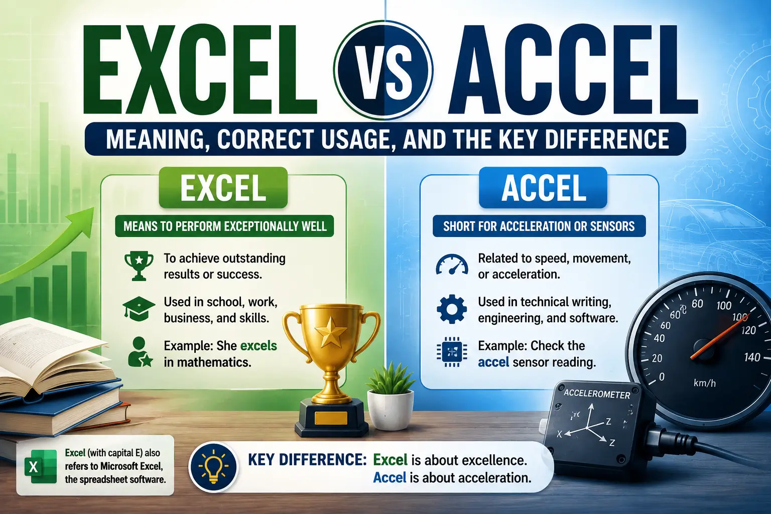Excel vs Accel meaning and correct usage