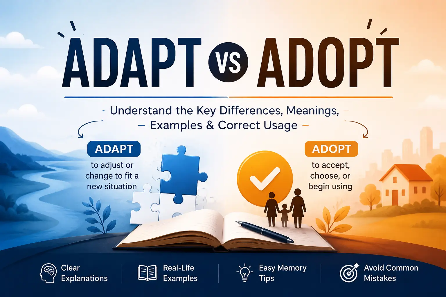Adapt vs Adopt meaning, differences, and examples in English grammar