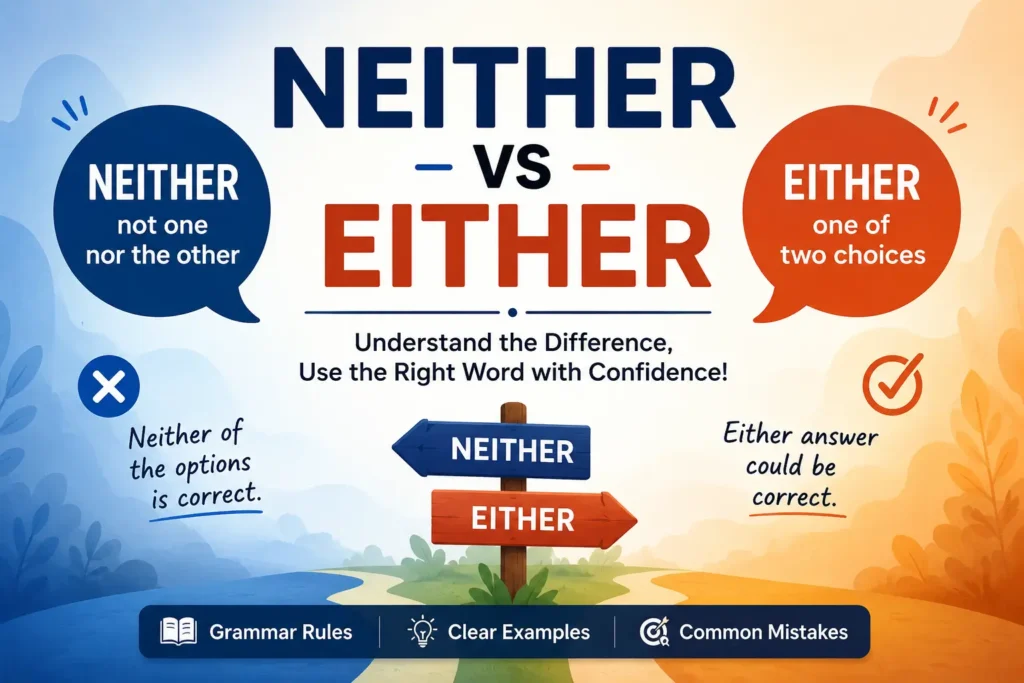 Neither vs Either showing the difference between two choices and rejecting both options