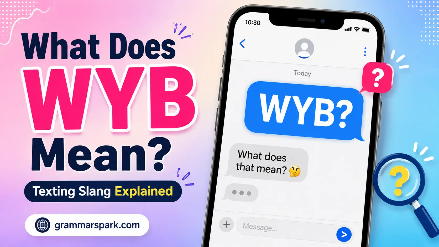 WYB Meaning in Text explained with a smartphone texting conversation