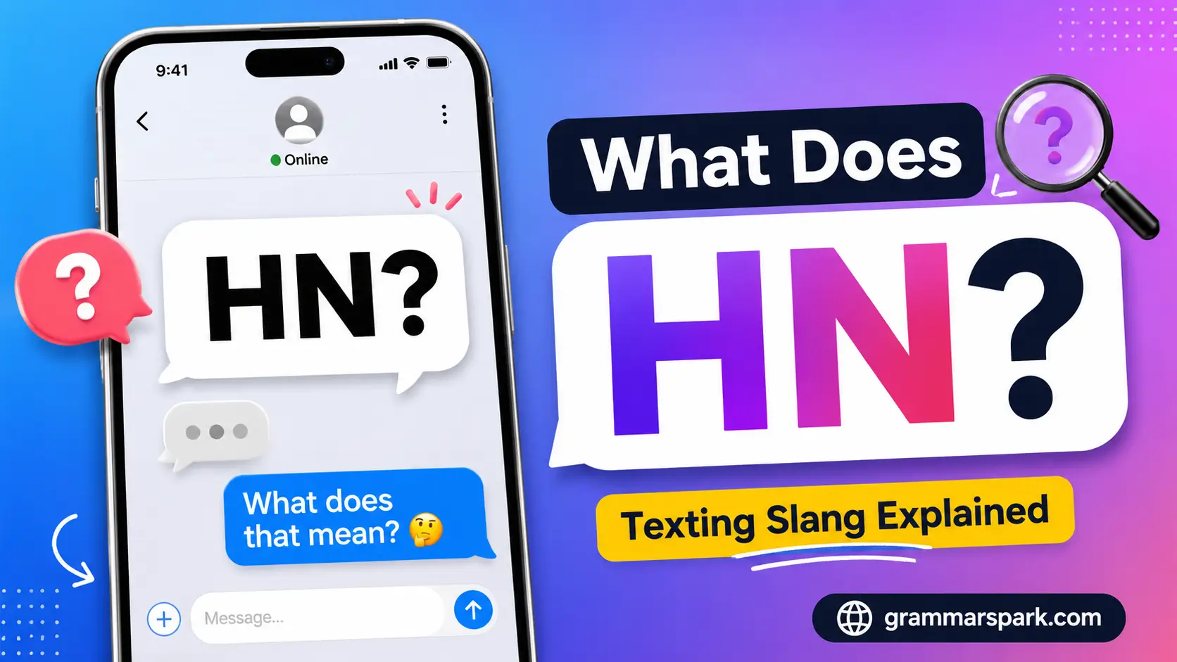 HN meaning in text explained in a modern texting chat graphic