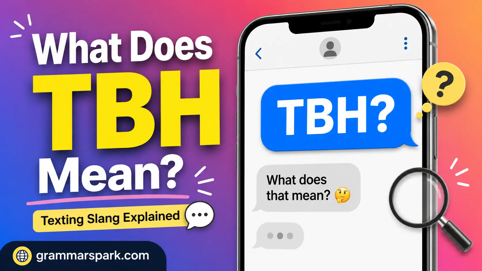 TBH Meaning in Text explained with a smartphone texting graphic