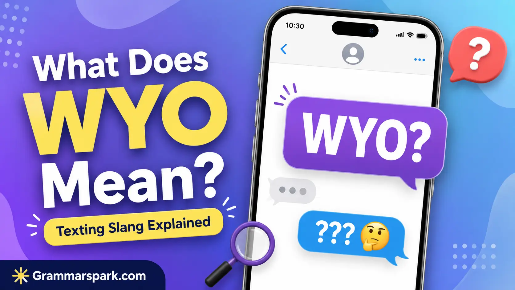 WYO Meaning in Text explained with a smartphone texting graphic