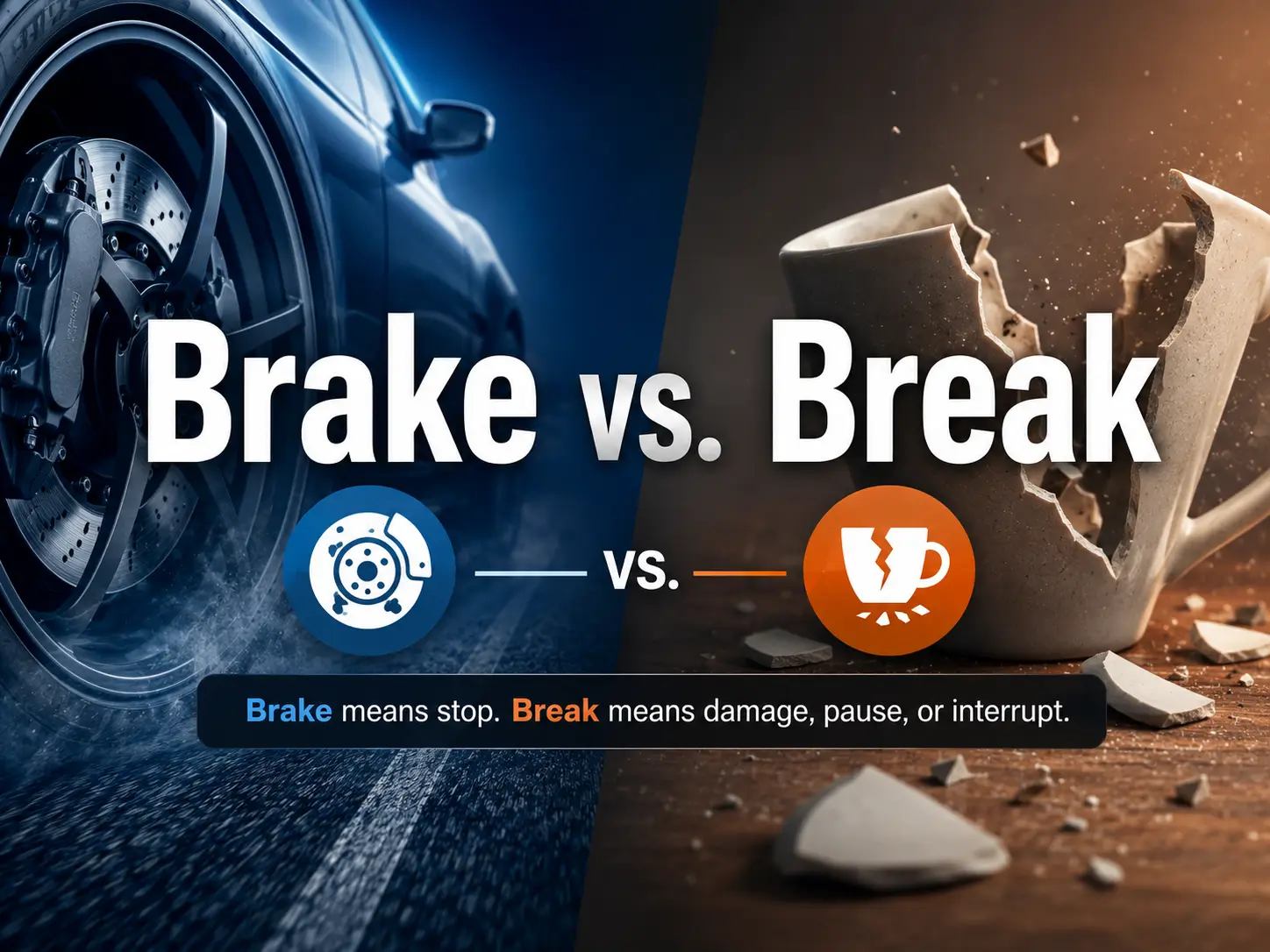 Brake vs. break difference with brake and broken object examples