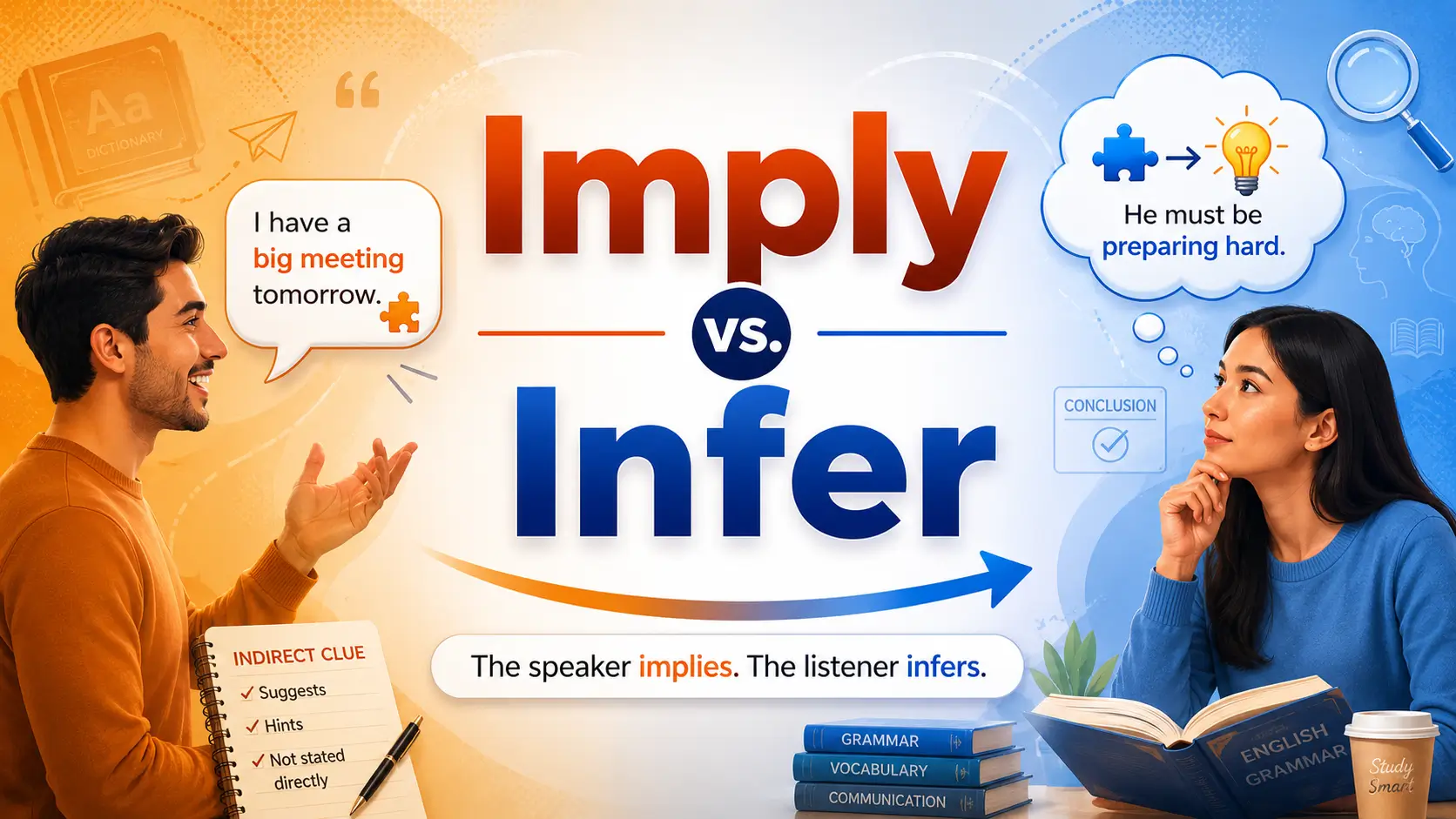 Imply vs infer difference with speaker and listener example