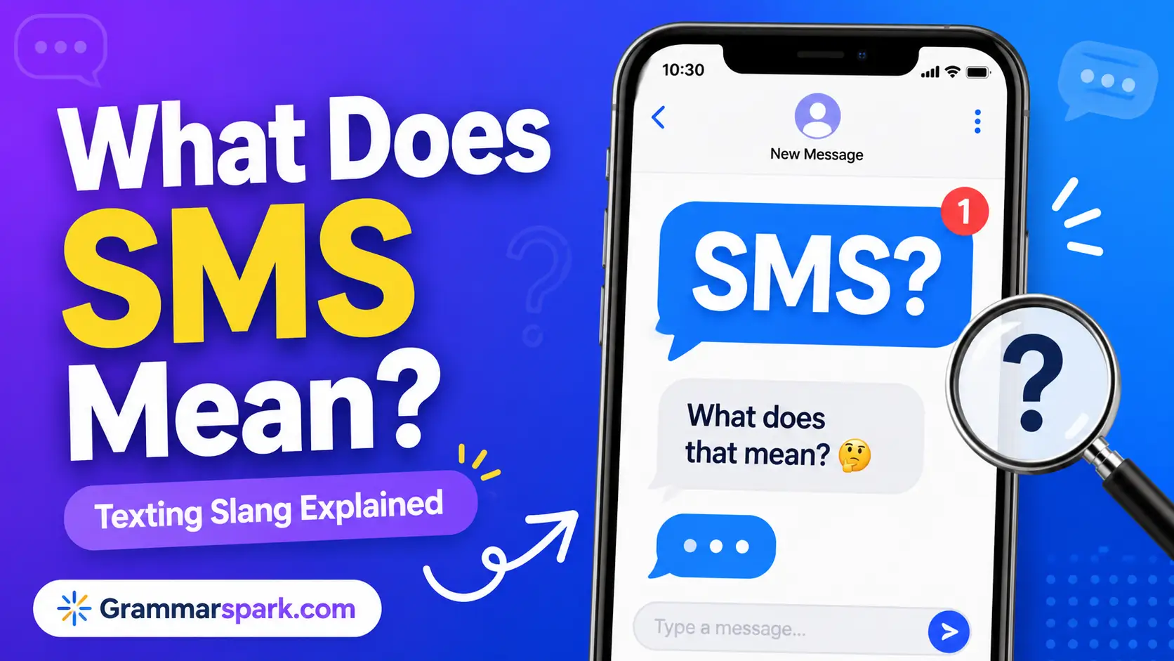 SMS meaning in text explained with a smartphone texting graphic
