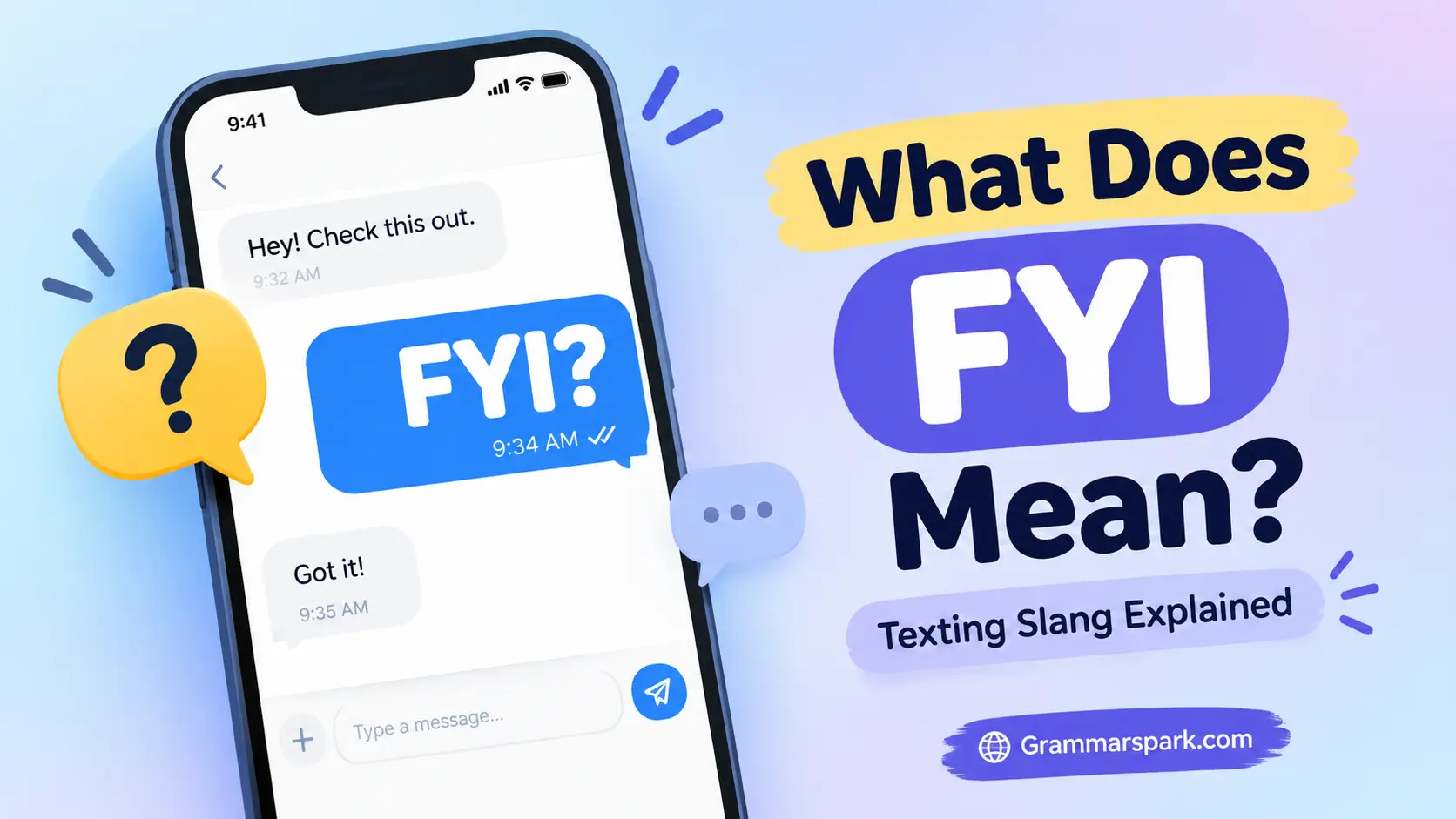 FYI Meaning in Text explained with a smartphone texting conversation